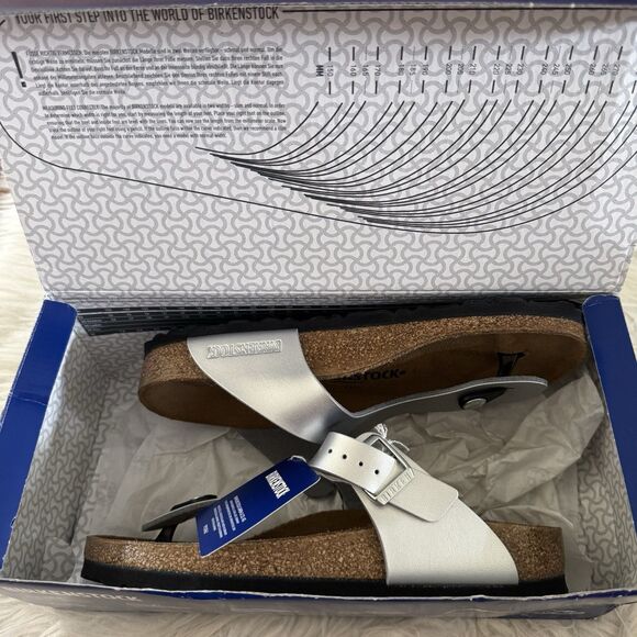 Birkenstock Gizeh Thong Sandals Leather Birko-Flor Silver Women’s EU37 NEW BOX - Picture 15 of 15